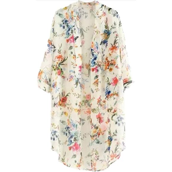 Summer Women's Casual Kimono Cardigan Long Crochet Chiffon Loose Flora Print - Picture 1 of 3